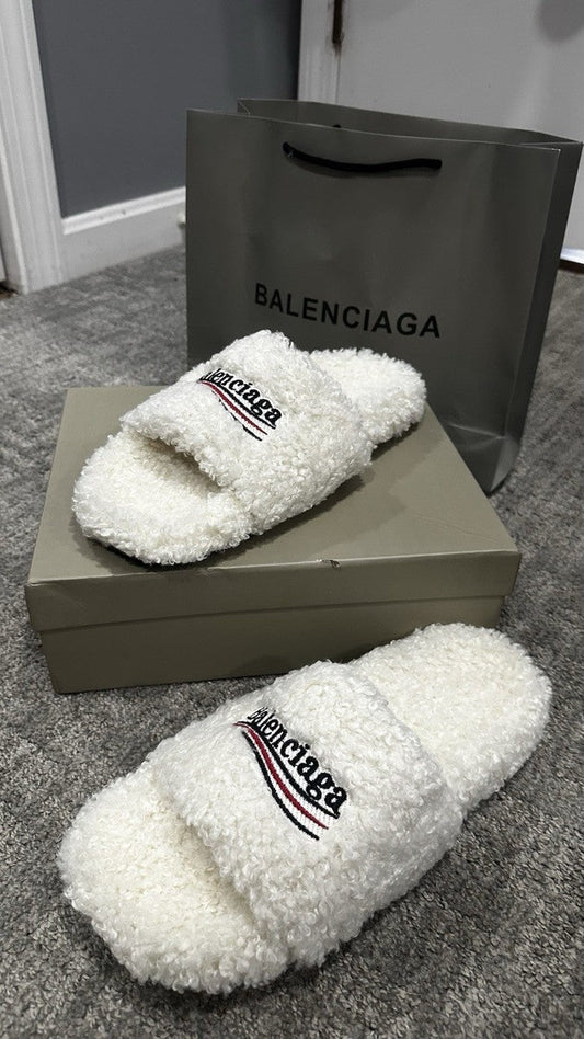 ON HAND - White Balenci Slides